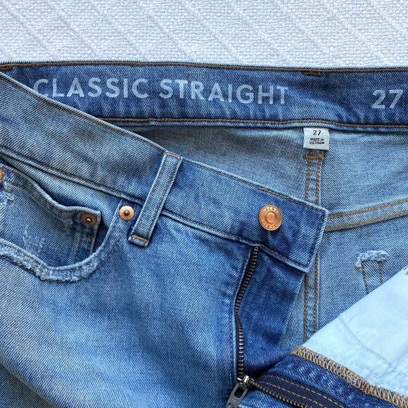 J.Crew Classic Straight Jeans High Rise Organic Cotton Distressed Blue Denim 27 - Picture 6 of 9